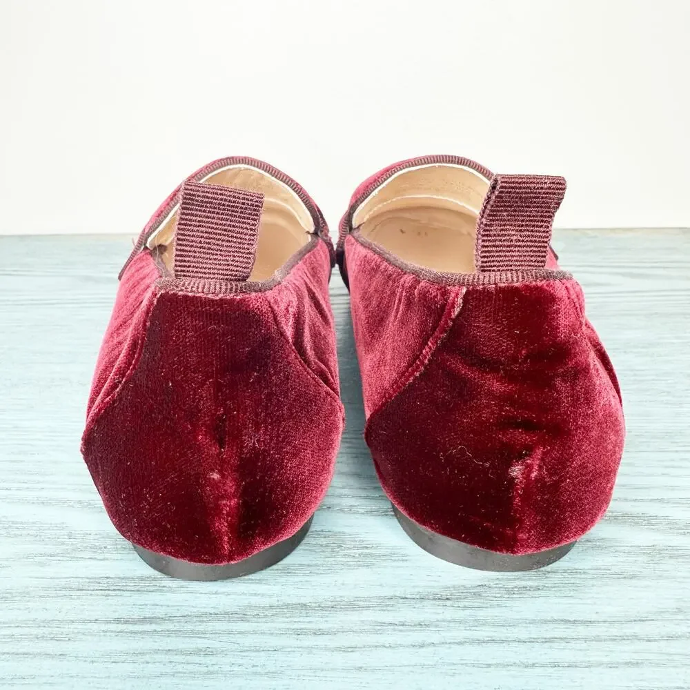 J Crew Women’s Red Merlot Velvet Loafers Slip On Size 8.5
